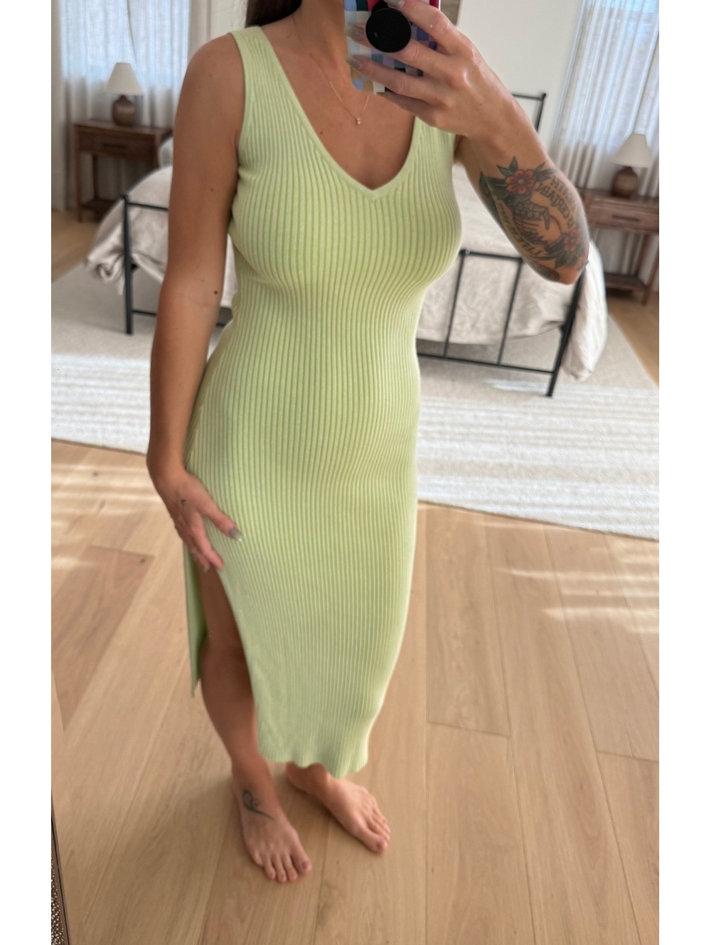 Hansen & Gretel Cee-Cee Citrus Rib Green Knit Maxi Dress XS